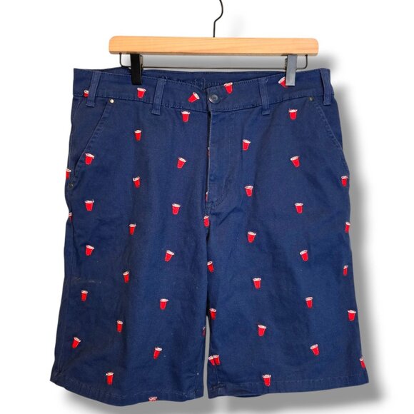 Request Jeans chino shorts Mens 34 chino blue Red Solo Cup stretch - Picture 1 of 6